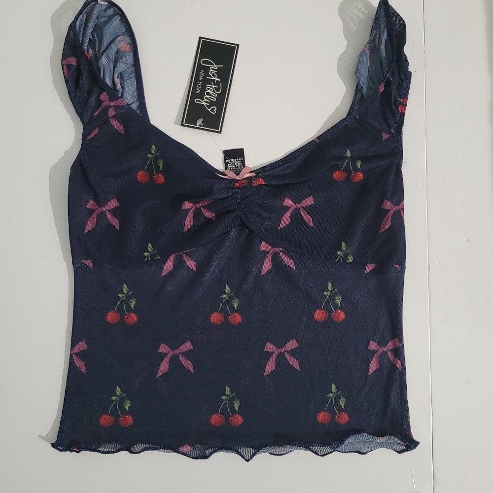 Navy Cherry Print Mesh Cami